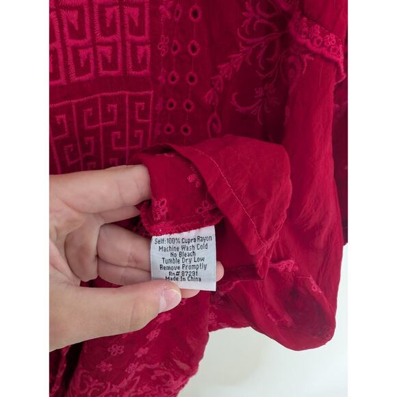 JOHNNY WAS pinkish red v-neck embroidered Tunic Top size s See Measurements - Picture 3 of 8